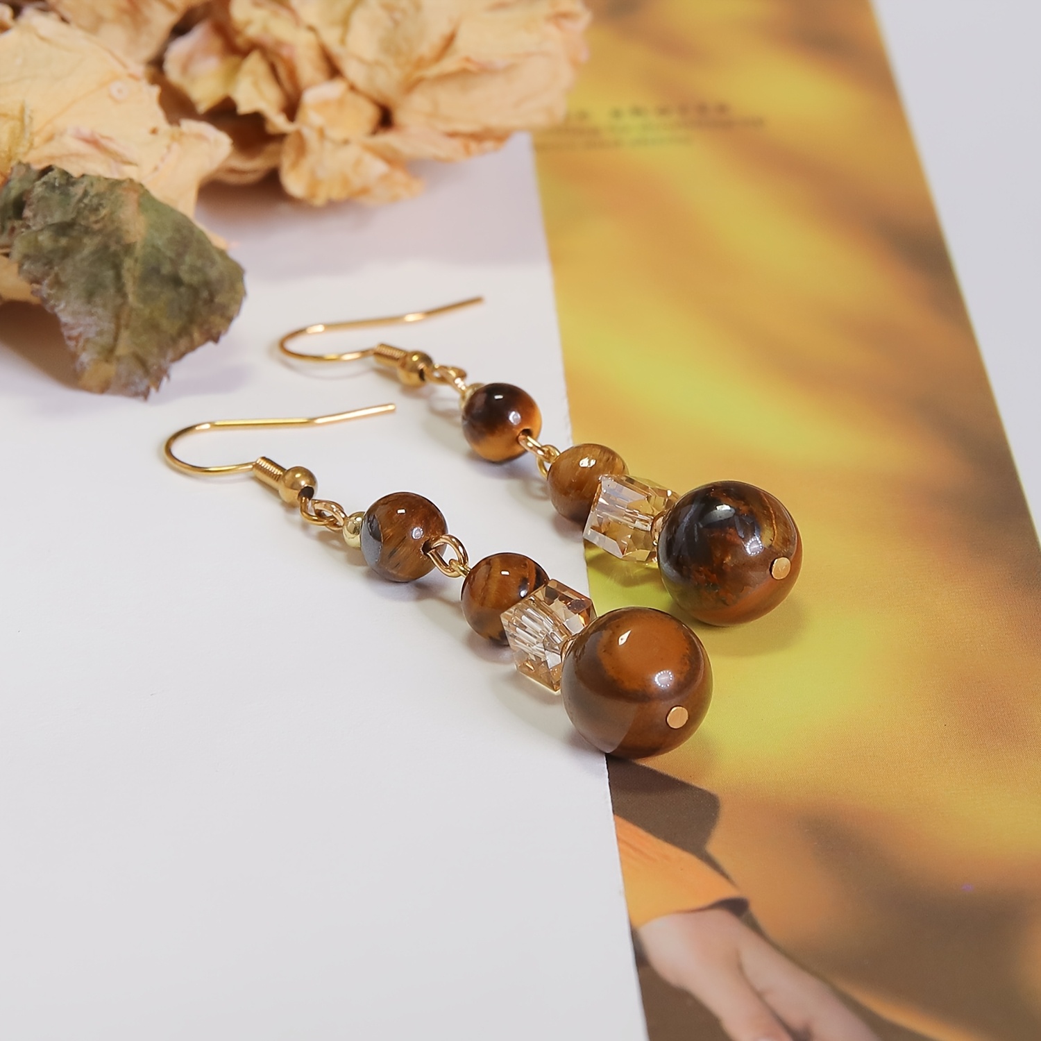 Women's Vintage Boho Tiger-Eye Beaded Dangle Earrings